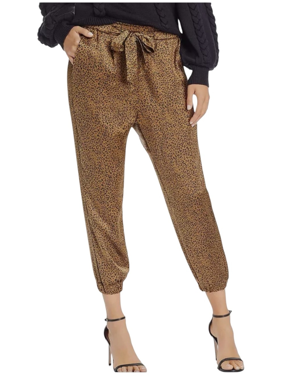 JOIE Bronze Gold Black Leopard Satin Pull on Drawstring Joggers Medium